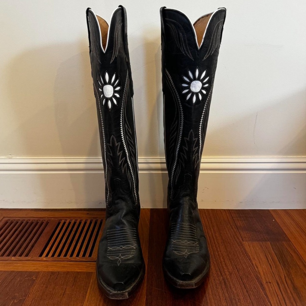 Lucchese black genuine leather knee-high cowboy boots
